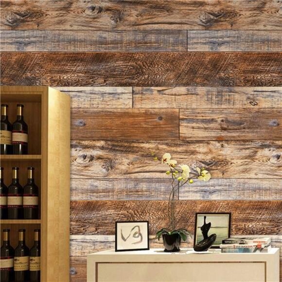 17.71" x 118" Brown Wood Wallpaper Peel and Stick Shiplap Self Adhesive - Picture 6 of 7